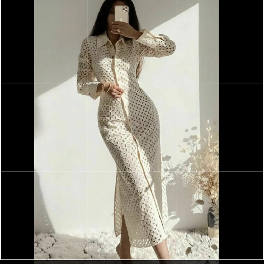 ZARA MIDI DRESS CUTWORK EMBROIDERY ECRU 4786/109